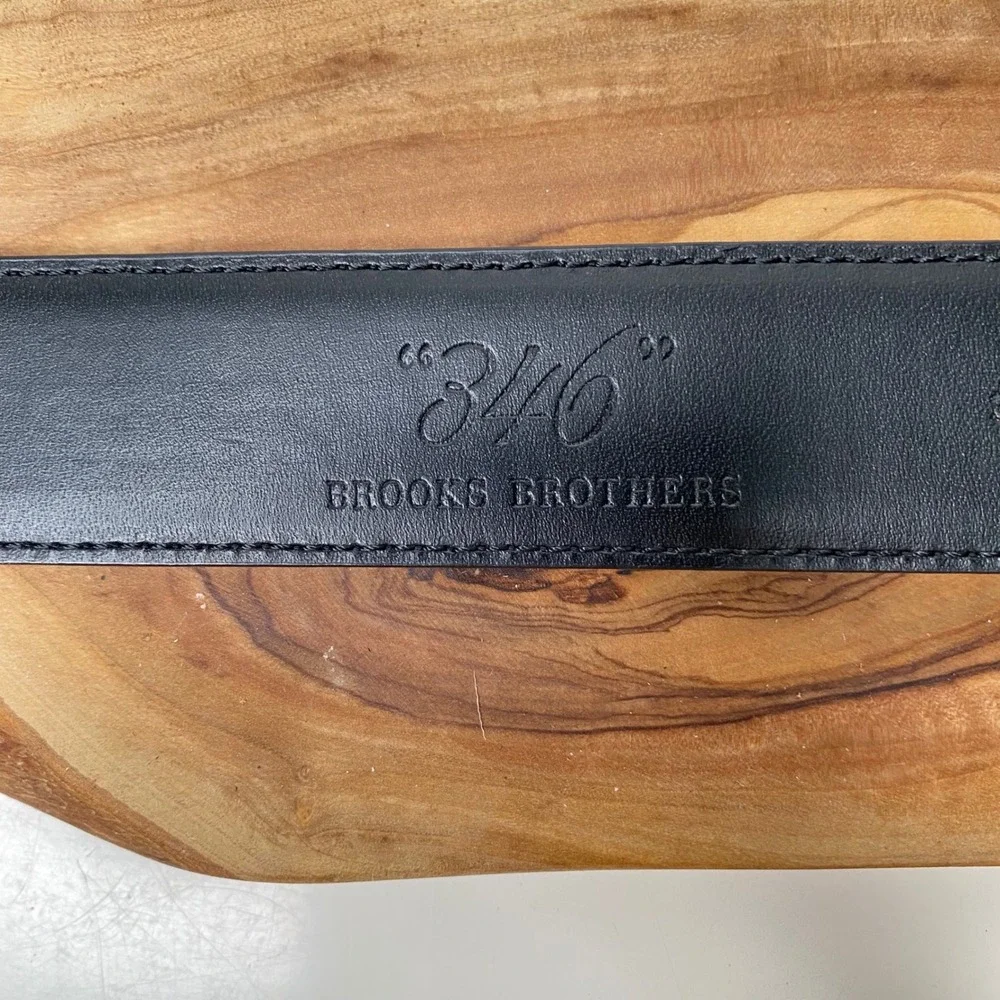 Brooks Brothers 346 Black Genuine Leather‎ Belt Silver Buckle Mens Size 36